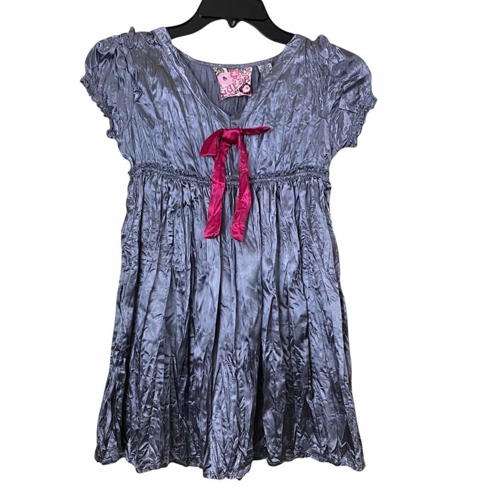 Girls Guess Gray Satin Dress with Pink Satin Belt